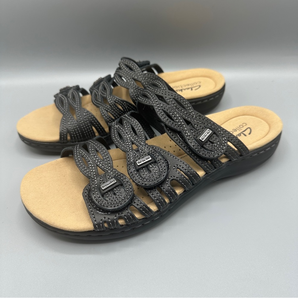 Clarks Leather  Upper Slip On Sandals Women’s Size 7 M Black